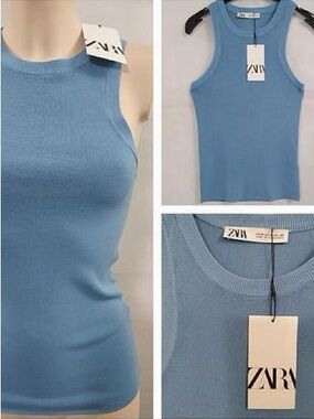 Zara Blue Ribbed Sleeveless Tank